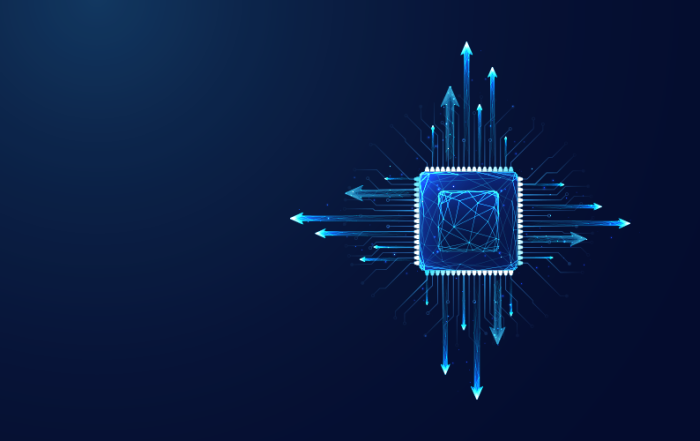Computer chip with electricity pulsing in four directions