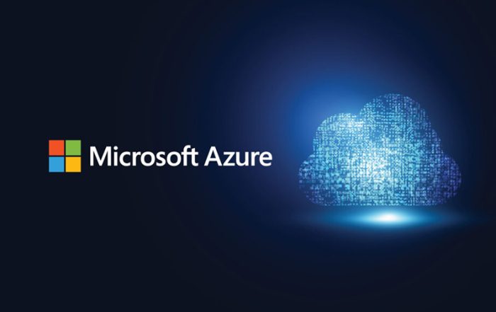 Microsoft Azure logo and an illuminated cloud graphic