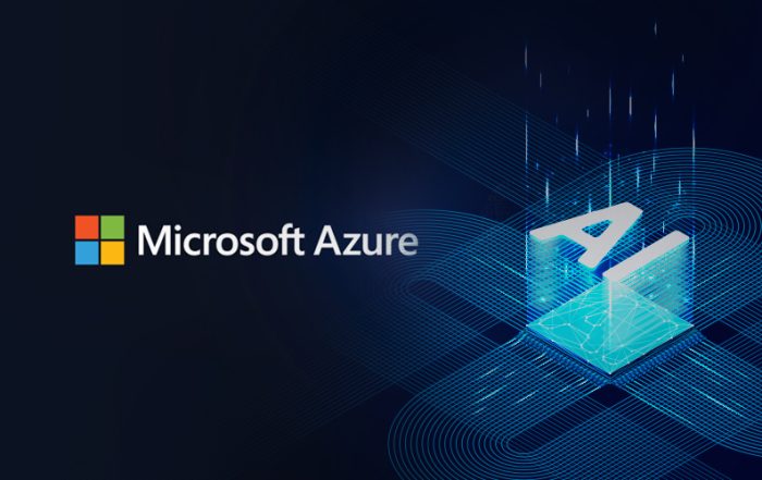 Microsoft Azure logo with glowing, AI chip to the right